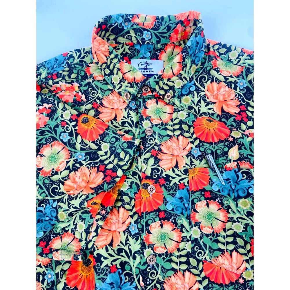 OROMEN Men's Golf/ Casual Floral Botanical Short Sleeve Button Down Shirt Size M